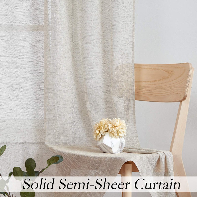 Central Park Linen Sheer Window Curtain Panels Linen Texture Solid Window Treatment Sets Drape Pairs Rod Pocket Curtains for Living and Bedroom Farmhouse 84 inches Long, 2 Panels - Image 2